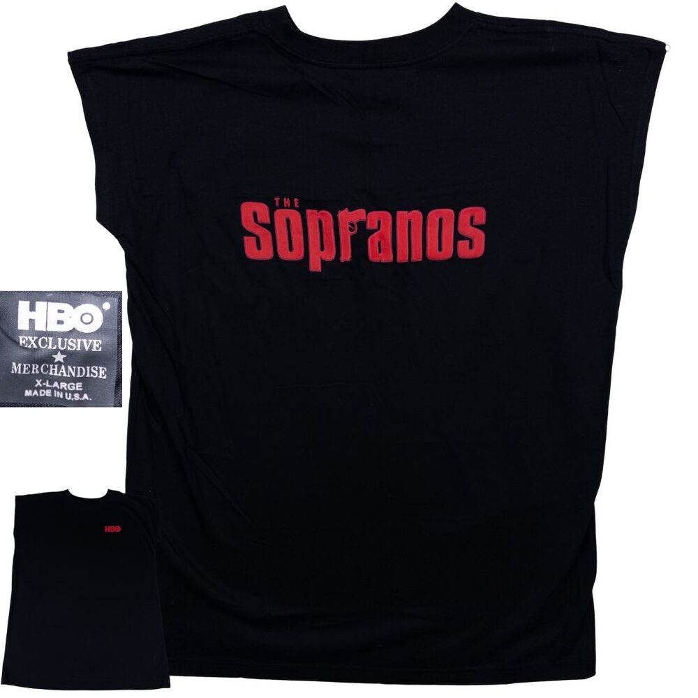 Vintage 90s HBO‎ The Sopranos Muscle Shirt XL Black Puffy Logo Made In USA Y2K